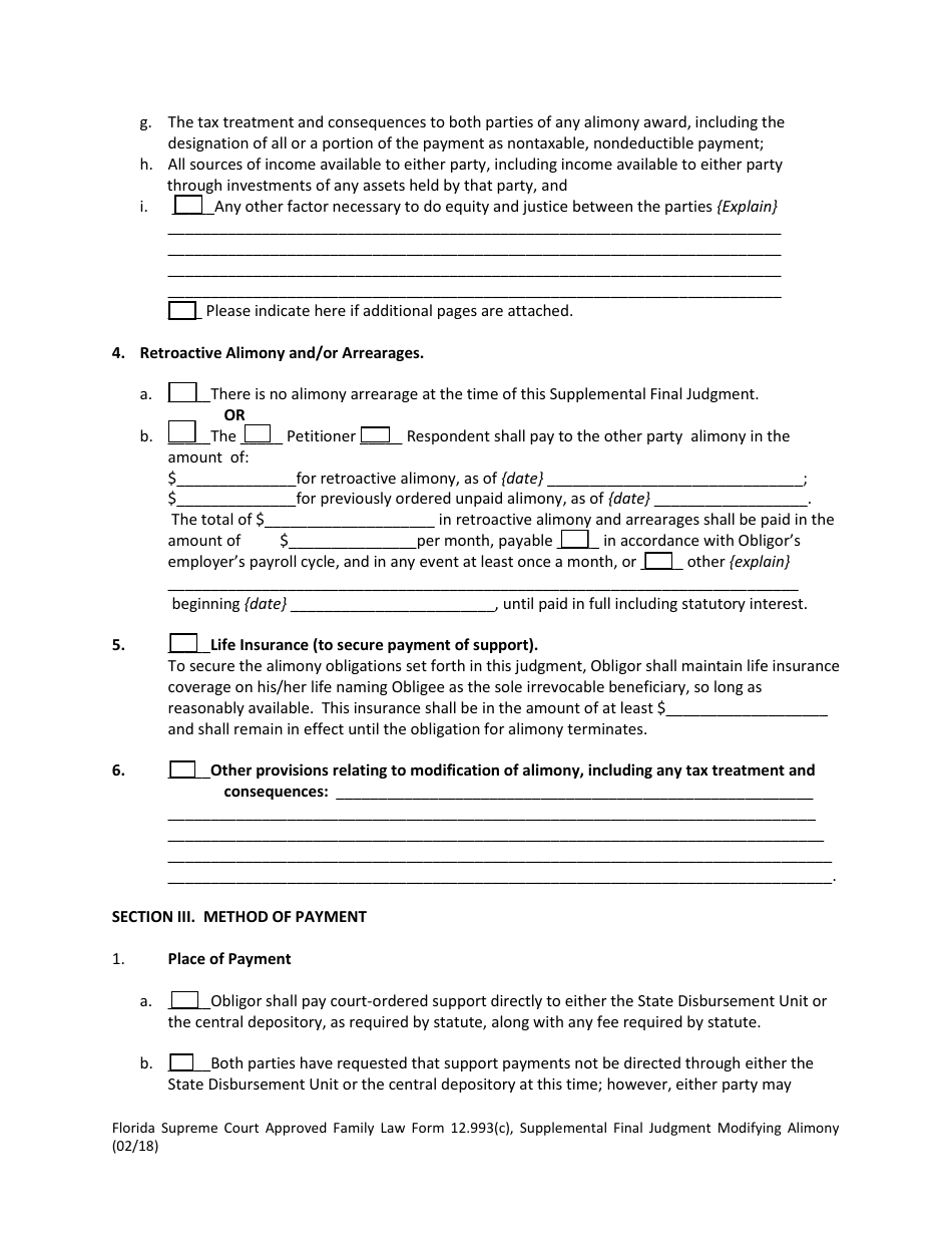 Form 12.993(C) Supplemental Final Judgment Modifying Alimony - Florida, Page 3