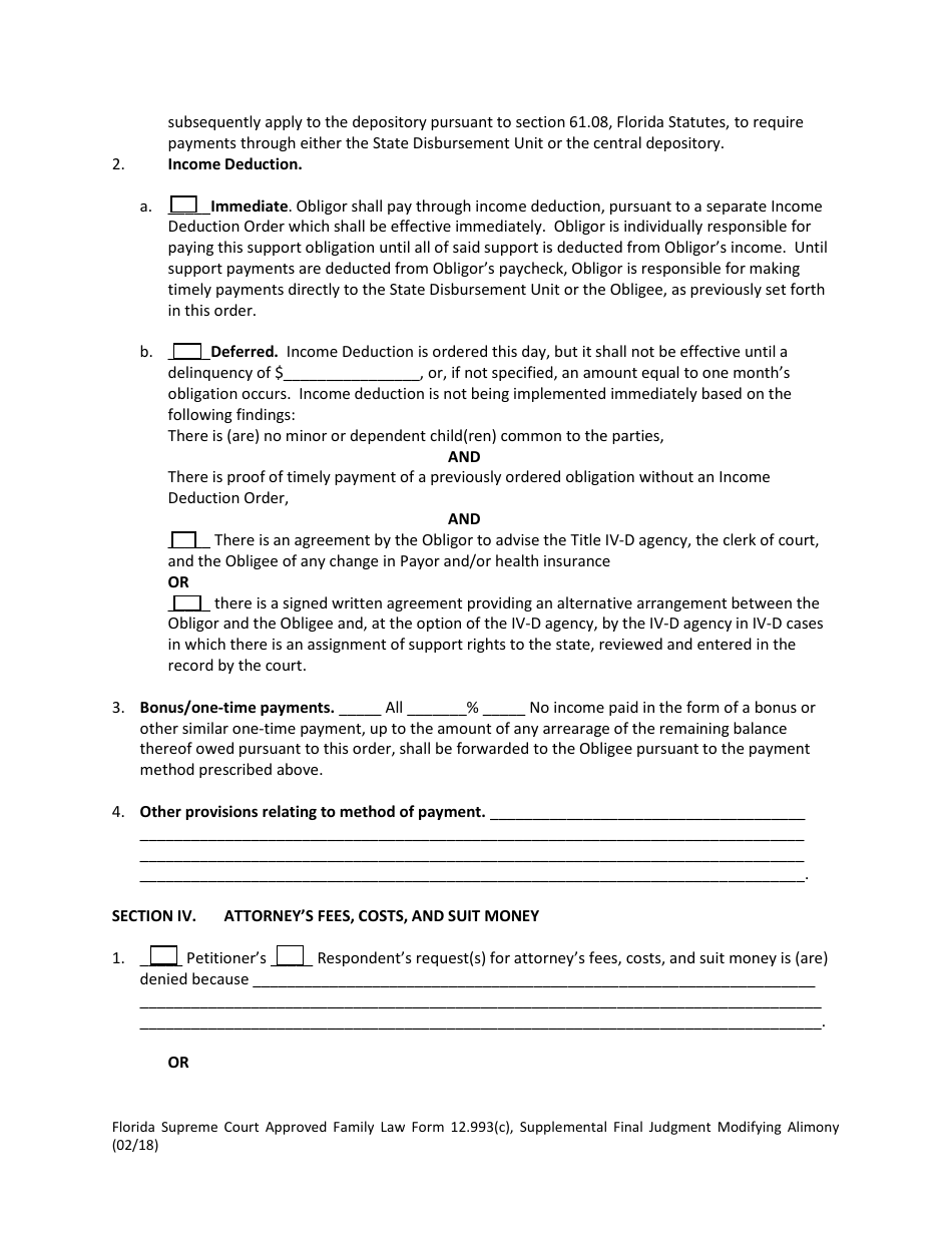 Form 12.993(C) Supplemental Final Judgment Modifying Alimony - Florida, Page 4