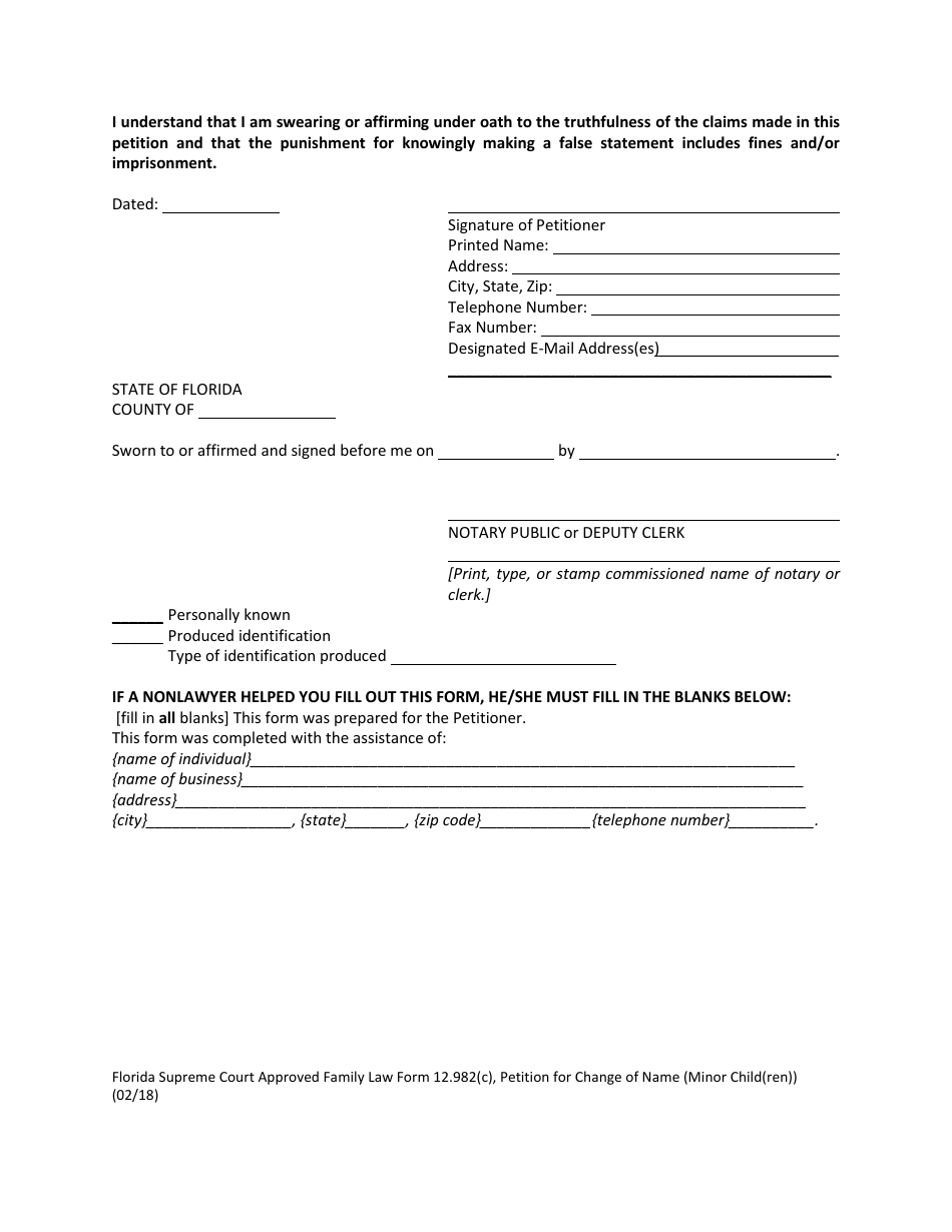 Form 12.982(C) Petition for Change of Name (Minor Child(Ren)) - Florida, Page 10