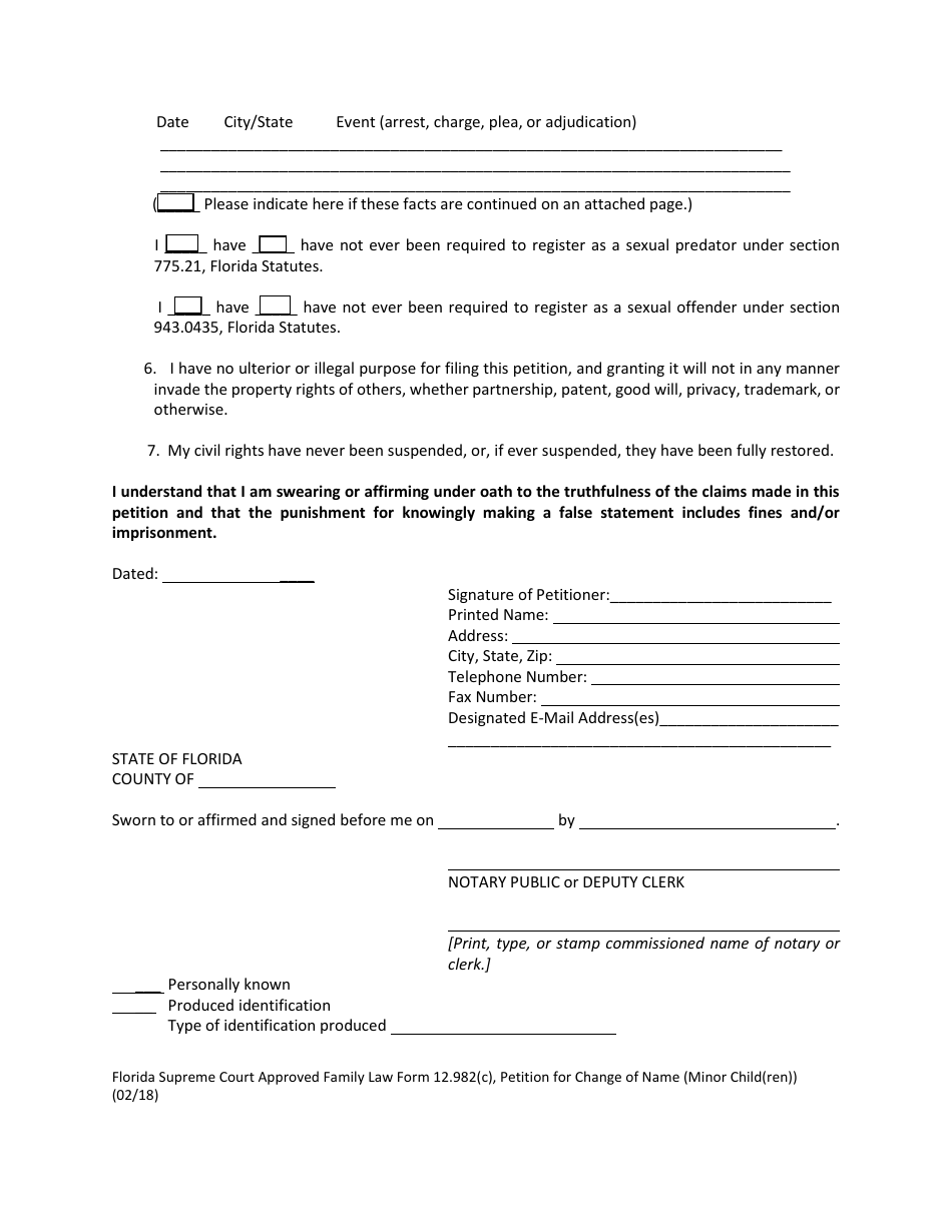 Form 12.982(C) Petition for Change of Name (Minor Child(Ren)) - Florida, Page 12