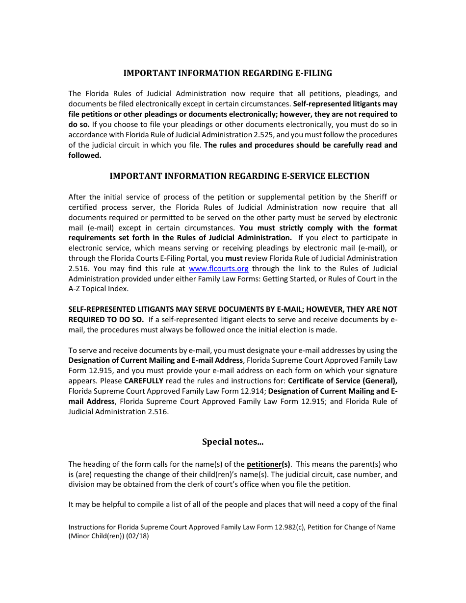 Form 12.982(C) Petition for Change of Name (Minor Child(Ren)) - Florida, Page 3