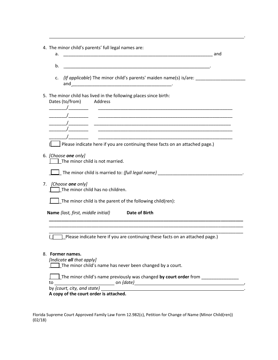 Form 12.982(C) Petition for Change of Name (Minor Child(Ren)) - Florida, Page 6