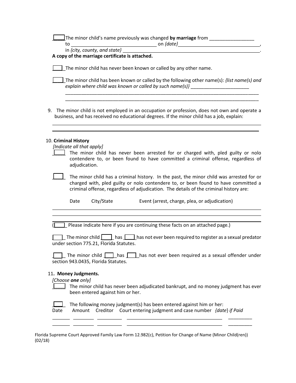 Form 12.982(C) Petition for Change of Name (Minor Child(Ren)) - Florida, Page 7