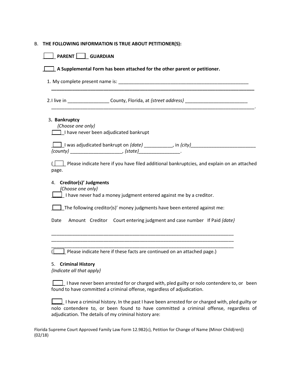 Form 12.982(C) Petition for Change of Name (Minor Child(Ren)) - Florida, Page 8
