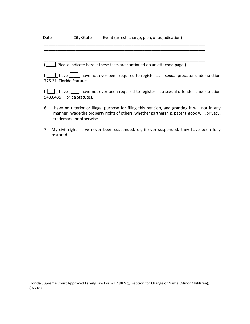 Form 12.982(C) Petition for Change of Name (Minor Child(Ren)) - Florida, Page 9