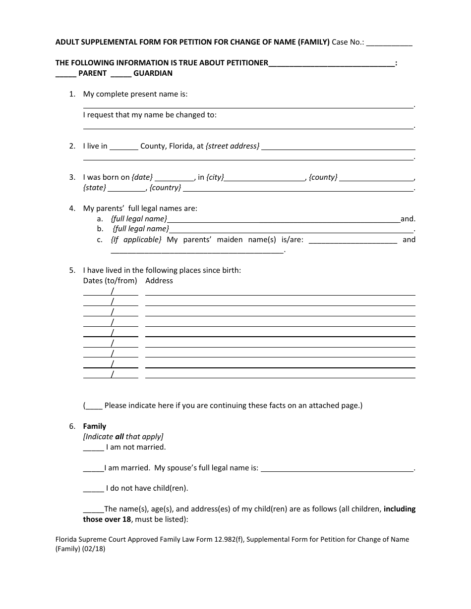 Form 12.982(F) Petition for Change of Name (Family) - Florida, Page 10