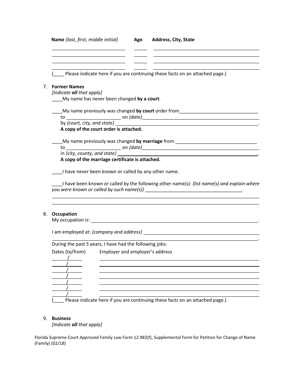 Form 12.982(F) Petition for Change of Name (Family) - Florida, Page 11