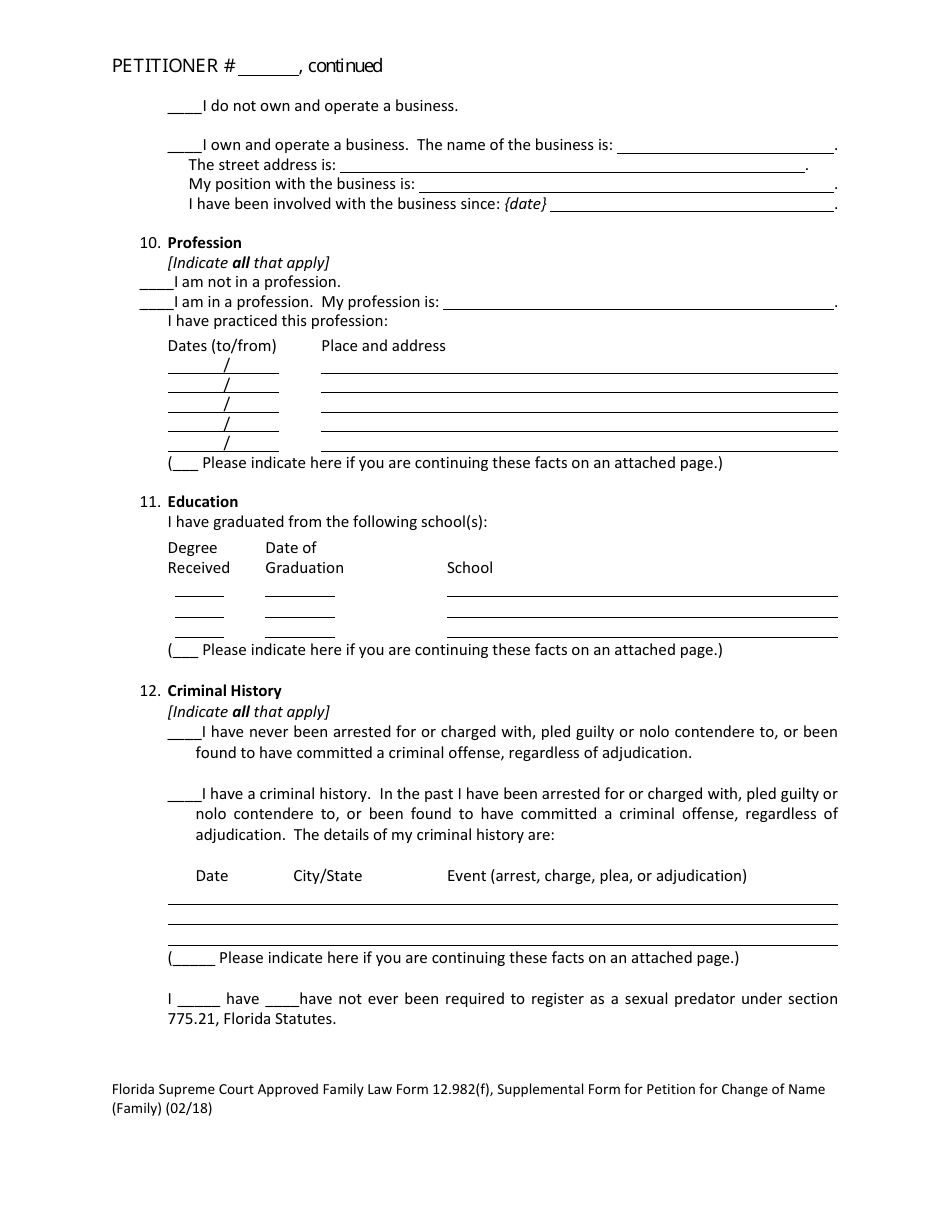 Form 12.982(F) Petition for Change of Name (Family) - Florida, Page 12