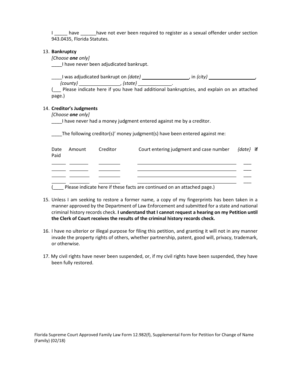 Form 12.982(F) Petition for Change of Name (Family) - Florida, Page 13