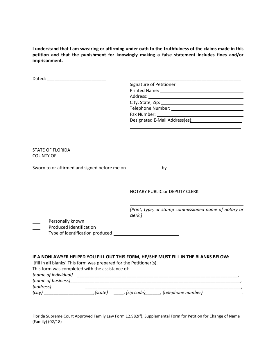 Form 12.982(F) Petition for Change of Name (Family) - Florida, Page 14