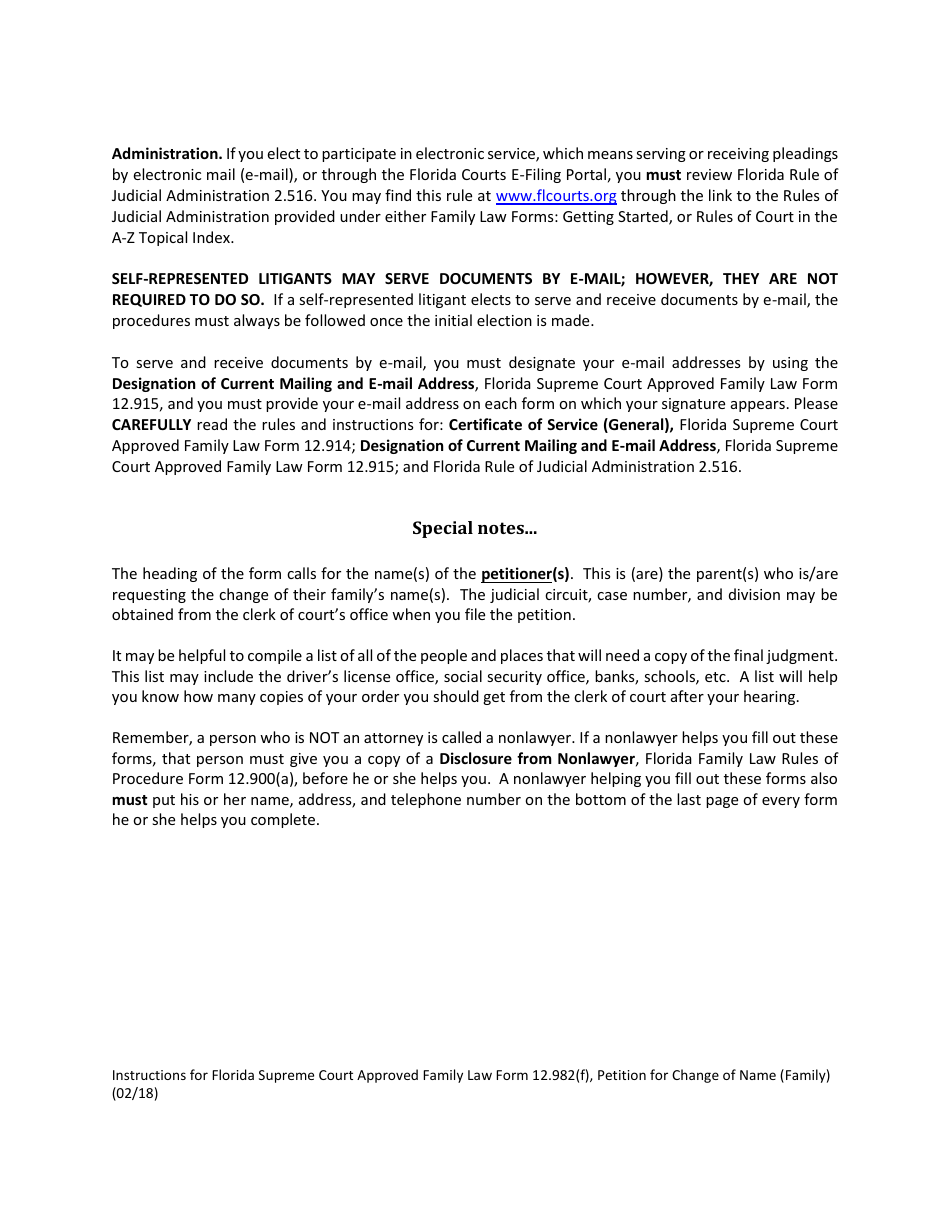 Form 12.982(F) Petition for Change of Name (Family) - Florida, Page 3