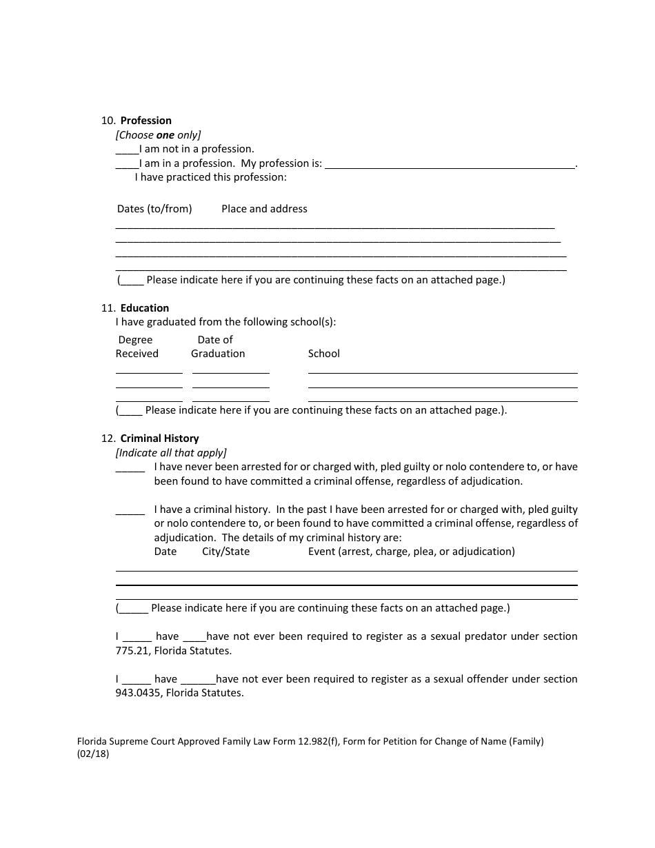 Form 12.982(F) Petition for Change of Name (Family) - Florida, Page 7