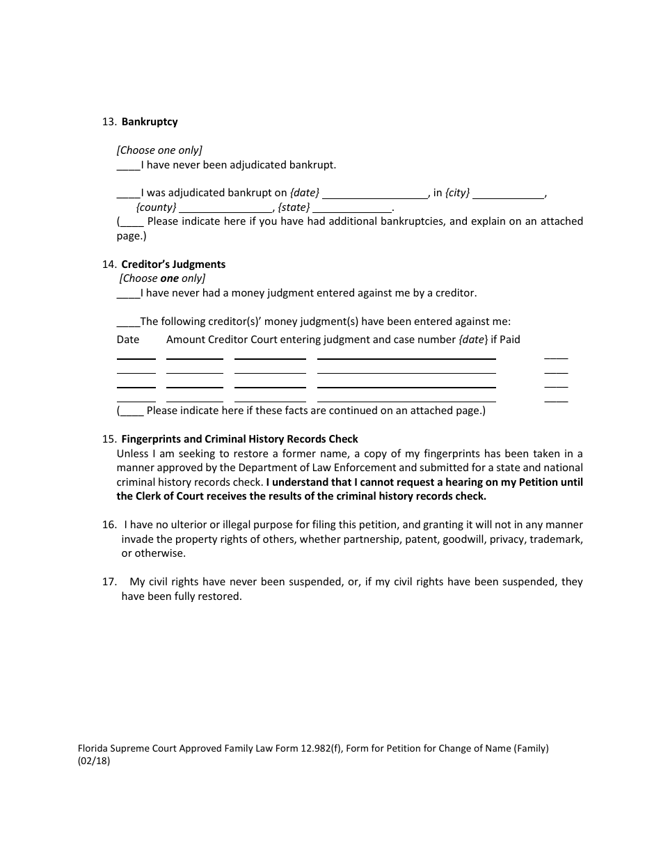 Form 12.982(F) Petition for Change of Name (Family) - Florida, Page 8