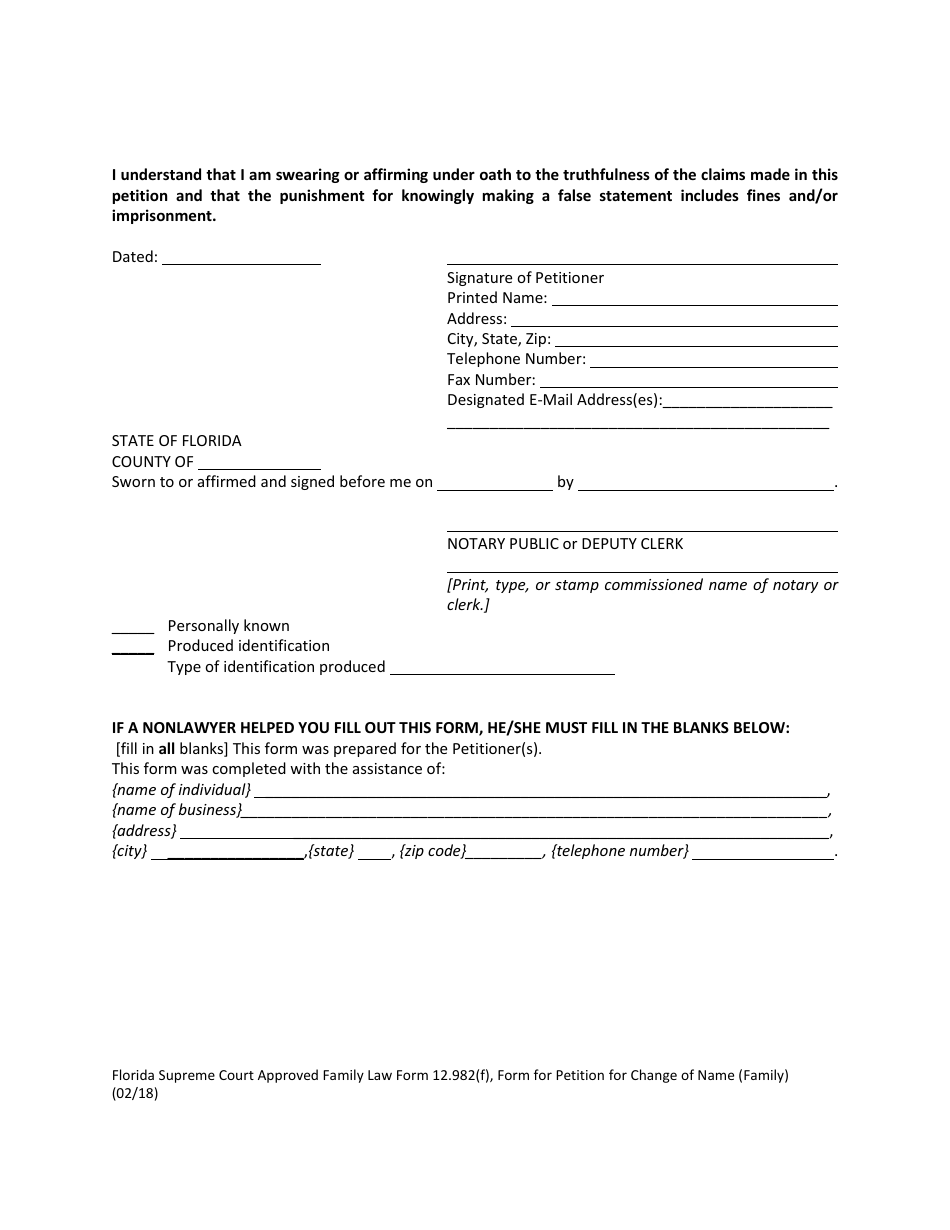 Form 12.982(F) Petition for Change of Name (Family) - Florida, Page 9