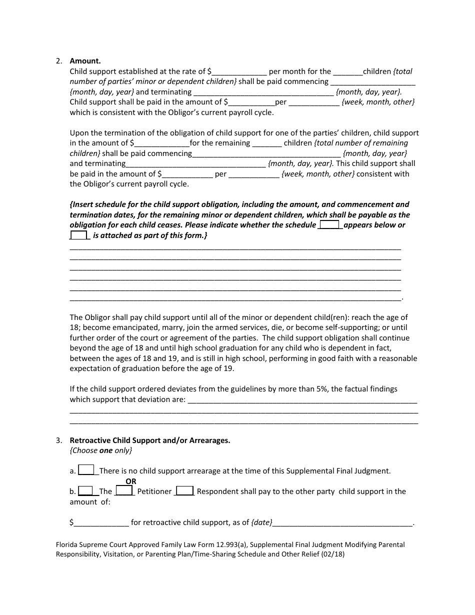 Form 12.993(A) Supplemental Final Judgment Modifying Parental Responsibility, Visitation, or Parenting Plan / Time-Sharing Schedule and Other Relief - Florida, Page 3