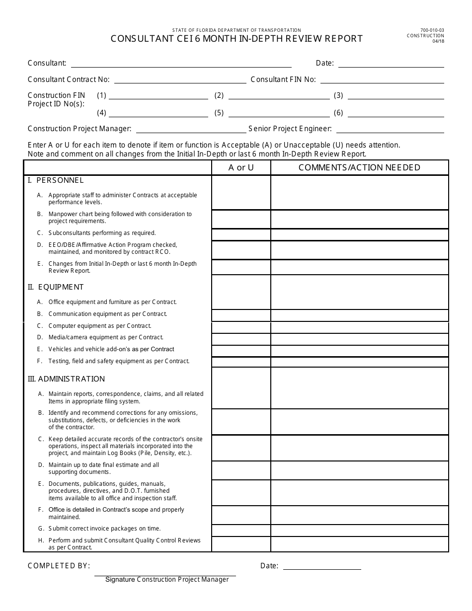 Form 700-010-03 Consultant Cei 6 Month in-Depth Review Report - Florida, Page 1