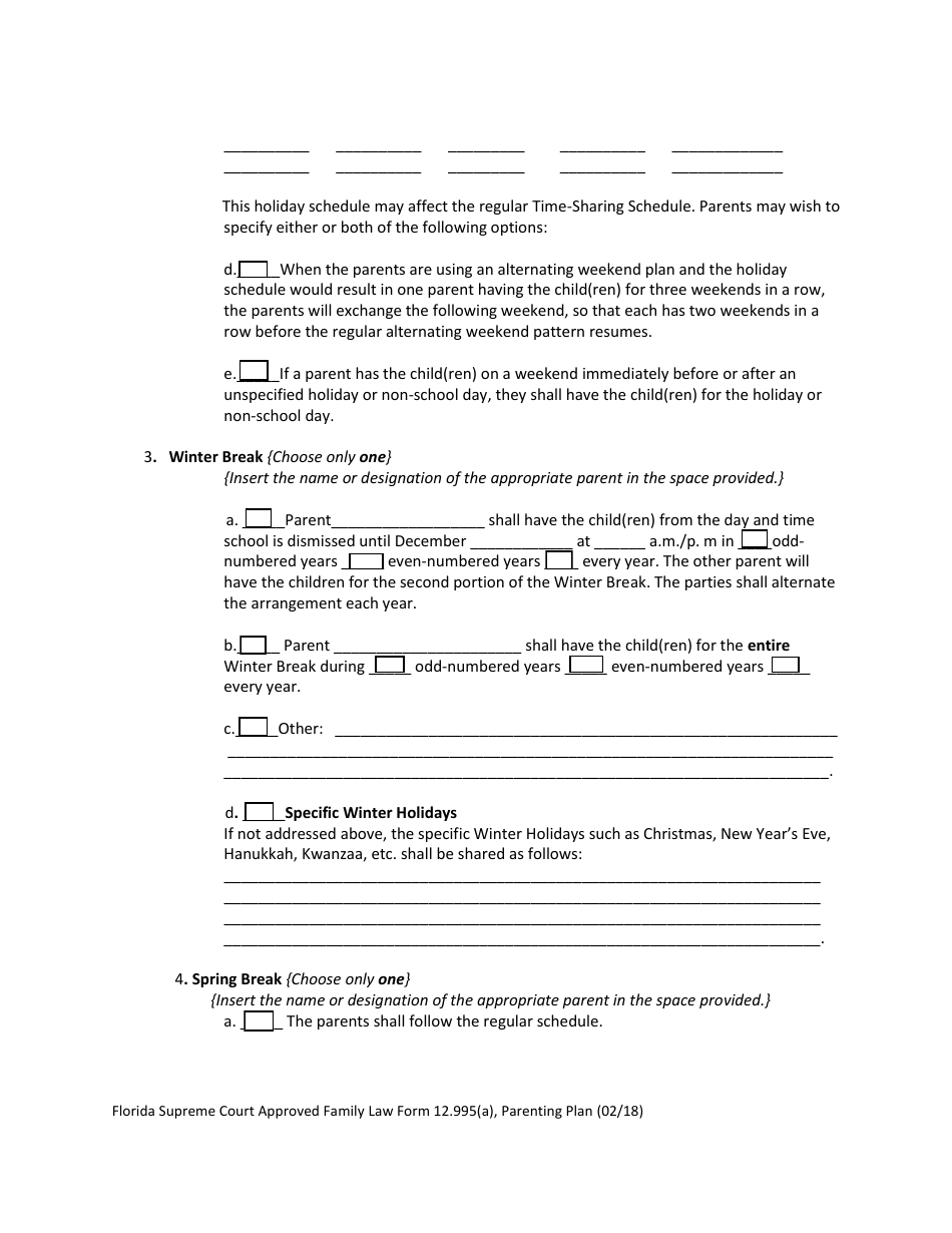 Form 12.995(A) Parenting Plan - Florida, Page 11