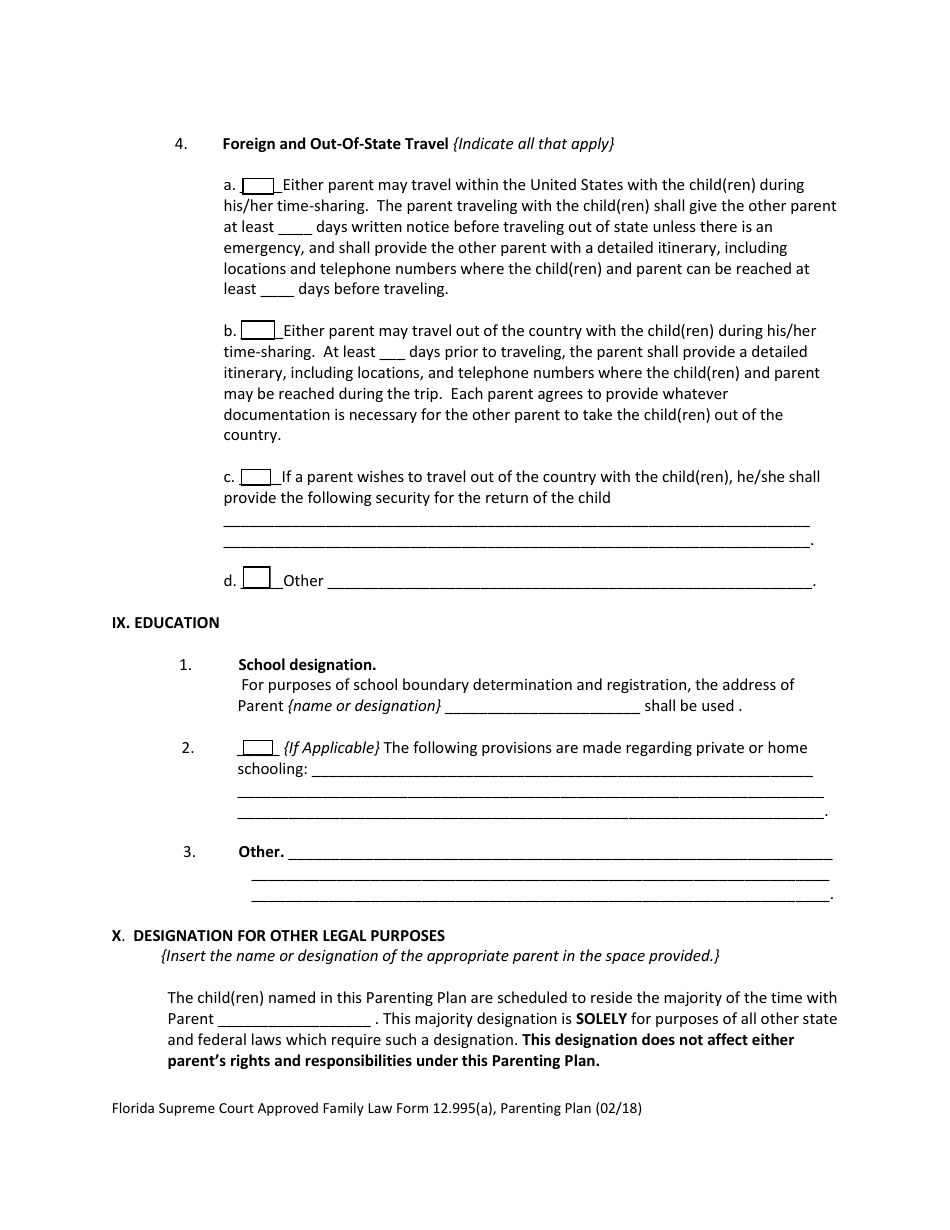 Form 12.995(A) Parenting Plan - Florida, Page 14