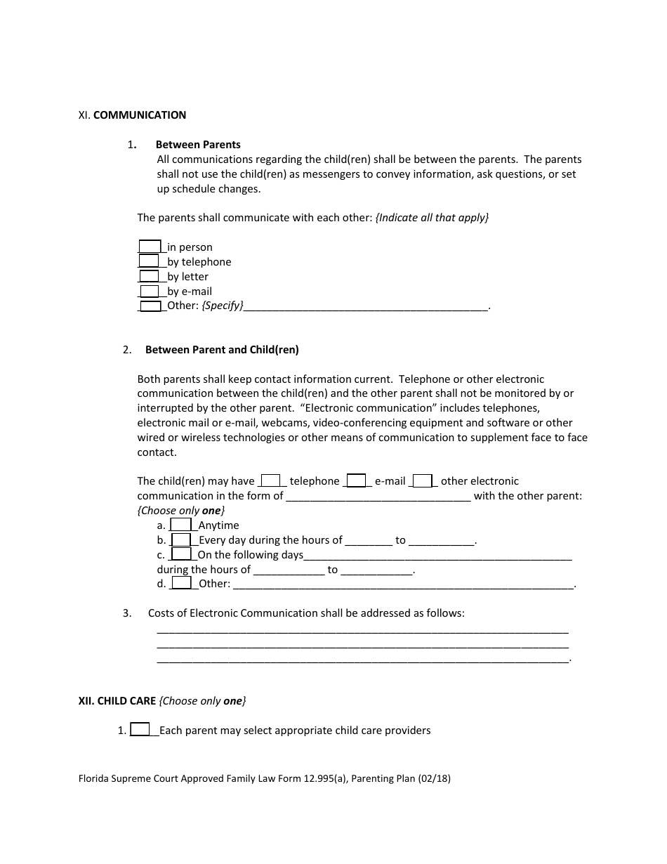Form 12.995(A) Parenting Plan - Florida, Page 15