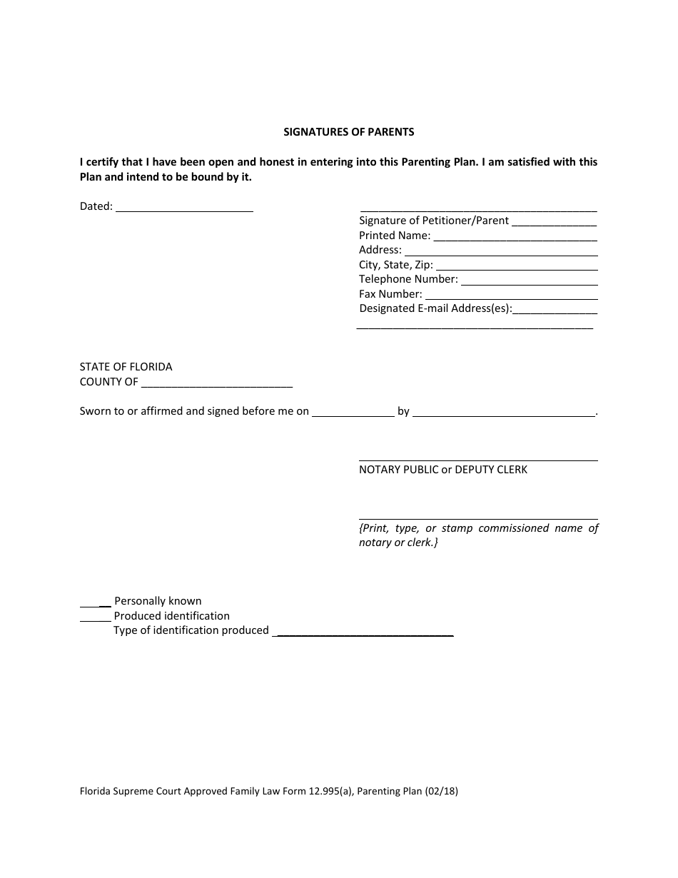 Form 12.995(A) Parenting Plan - Florida, Page 17