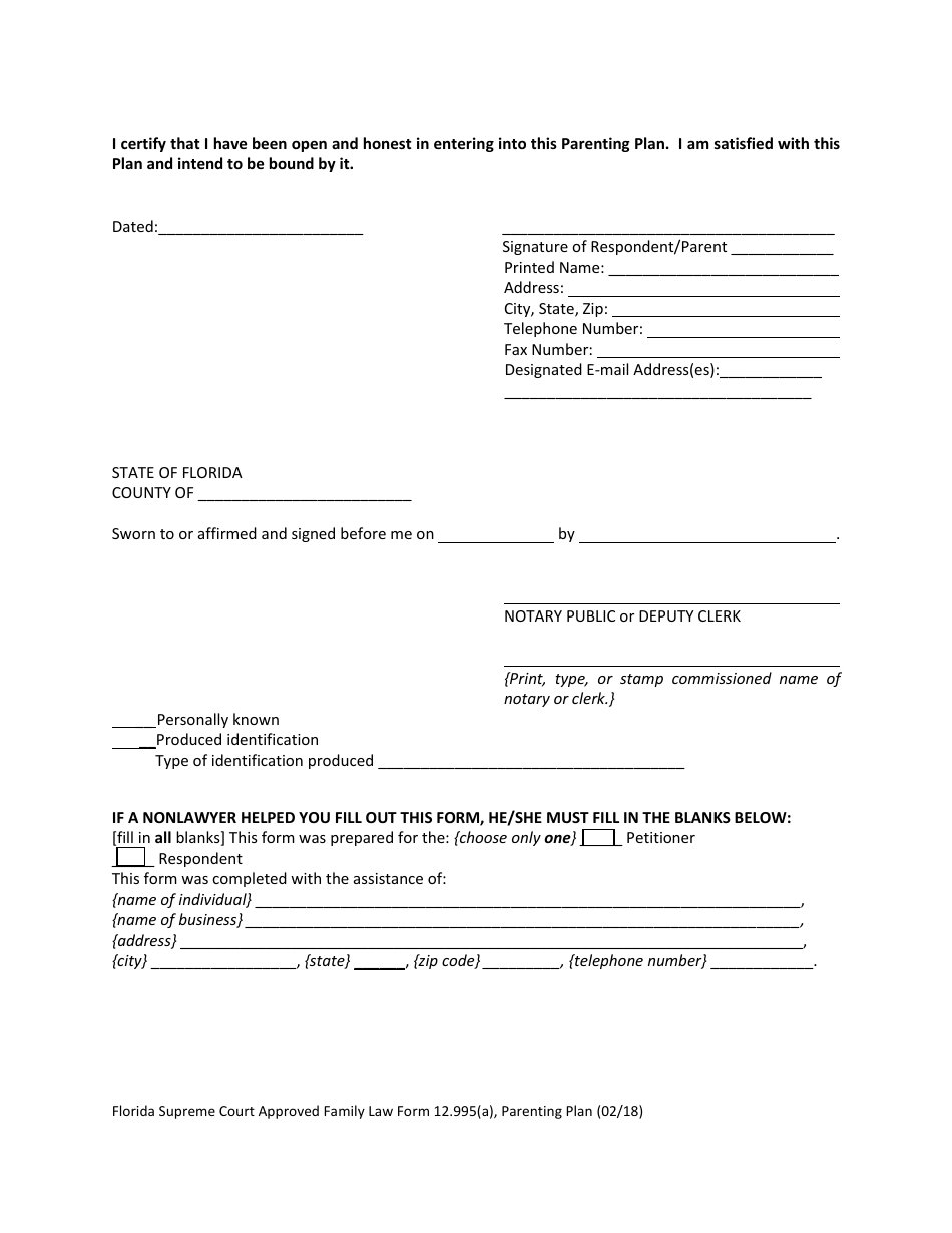 Form 12.995(A) Parenting Plan - Florida, Page 18