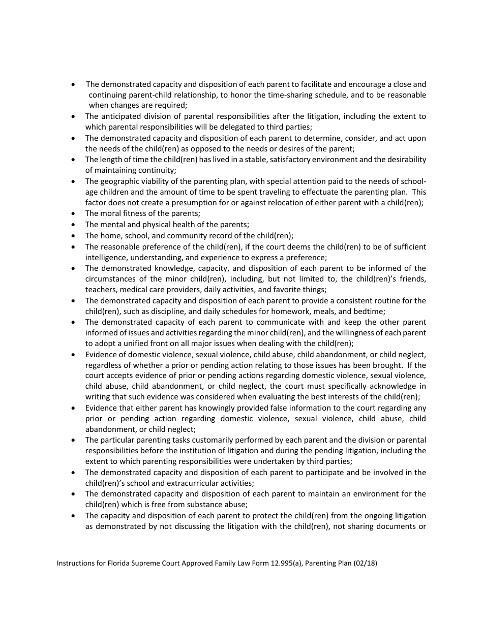 Form 12.995(A) Parenting Plan - Florida, Page 3