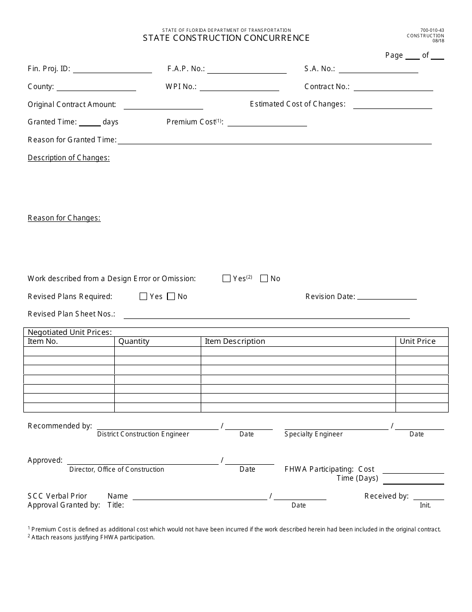 Form 700-010-43 State Construction Concurrence - Florida, Page 1