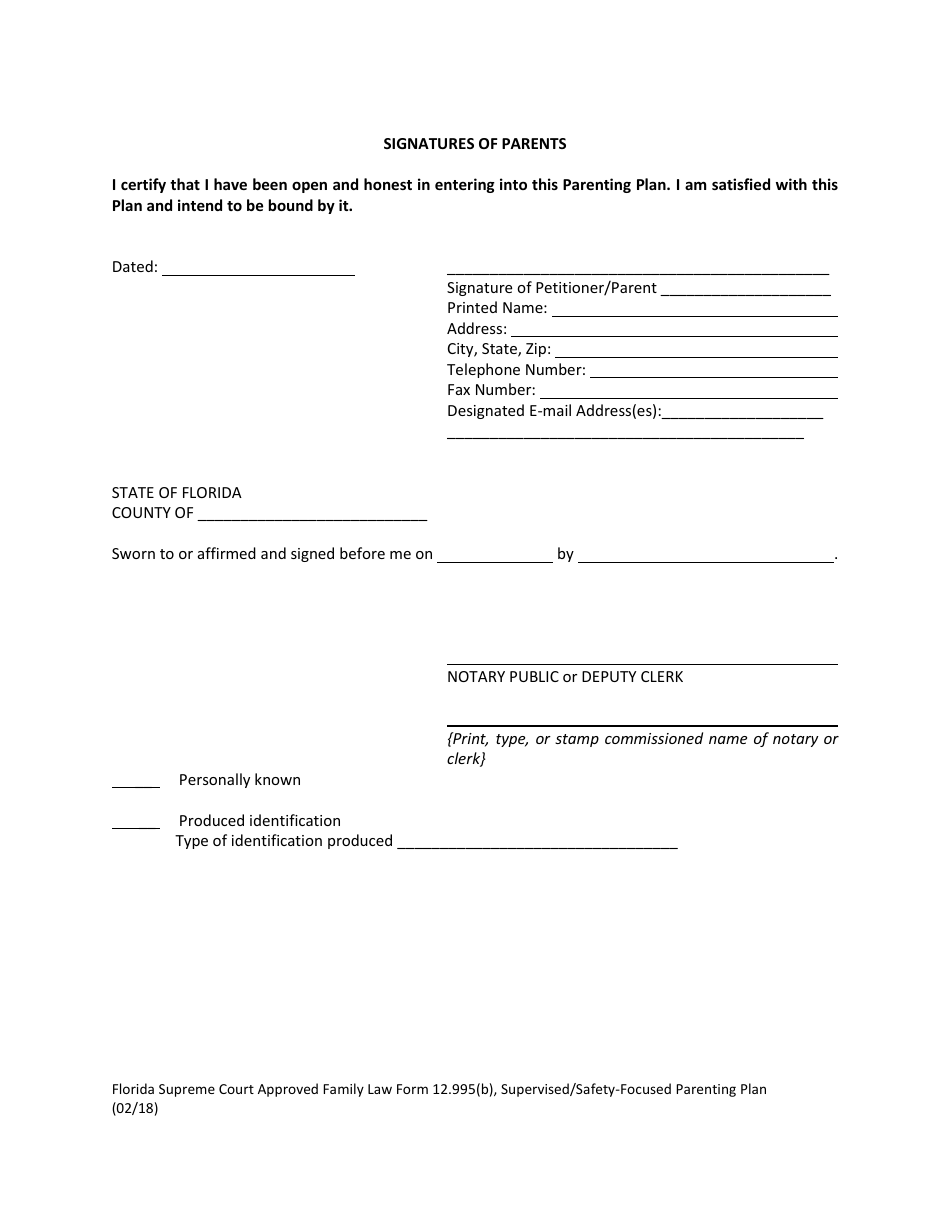 Form 12.995(B) Supervised / Safety-Focused Parenting Plan - Florida, Page 13