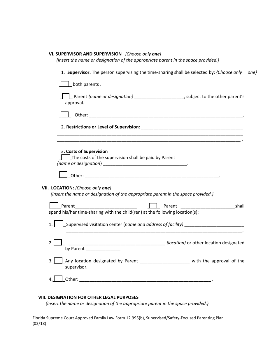 Form 12.995(B) Supervised / Safety-Focused Parenting Plan - Florida, Page 8