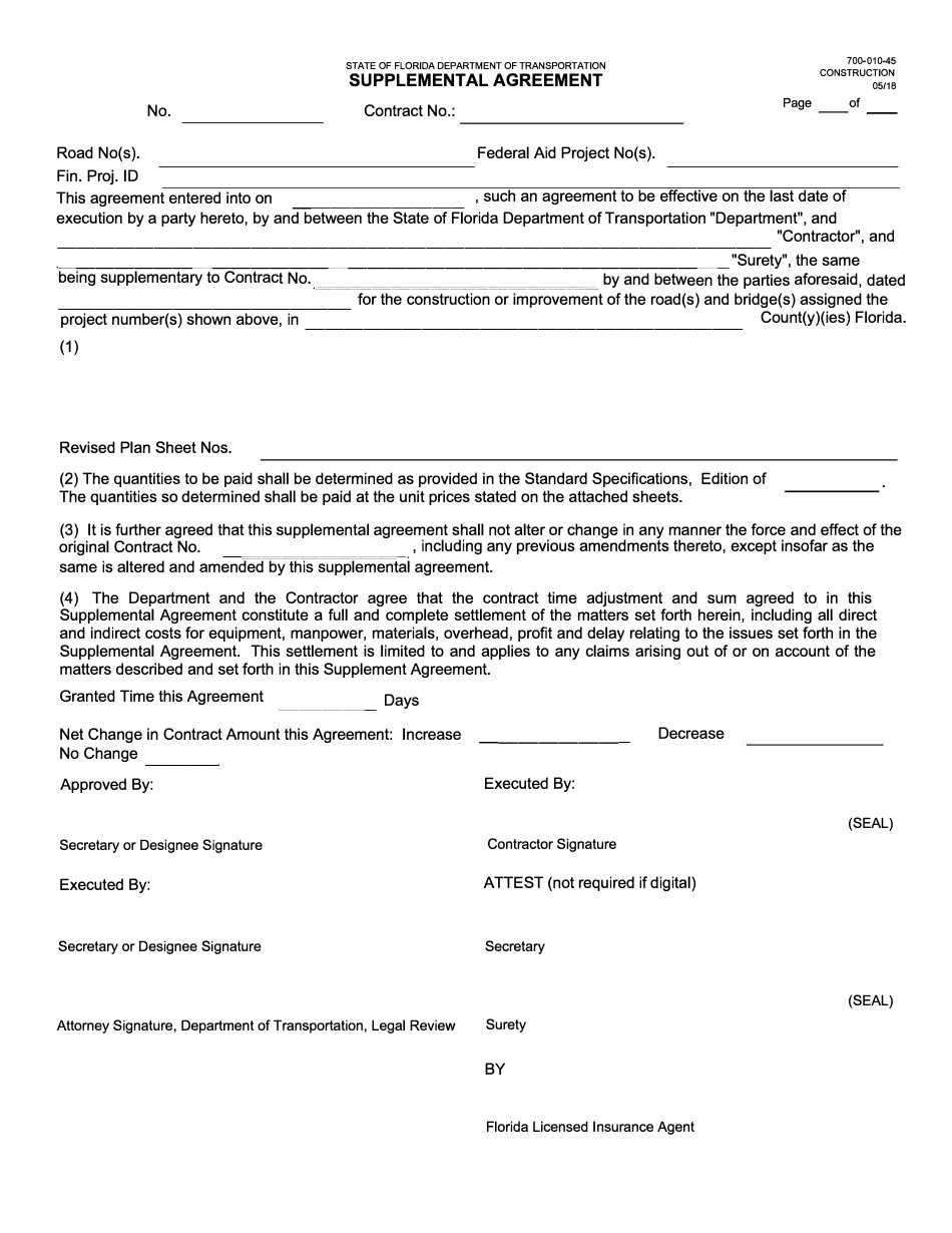 Form 700-010-45 Supplemental Agreement - Florida, Page 1
