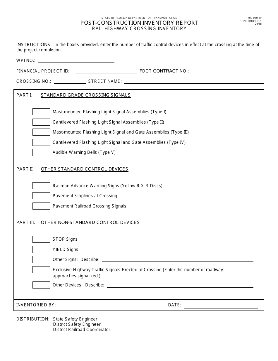 Form 700-010-49 Post-construction Inventory Report - Florida, Page 1