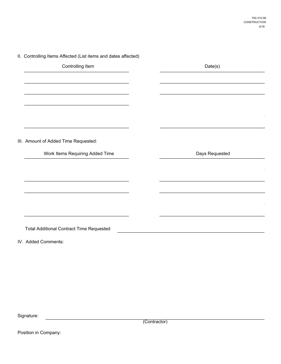 Form 700-010-56 Contractors Time Extension Request - Florida, Page 2