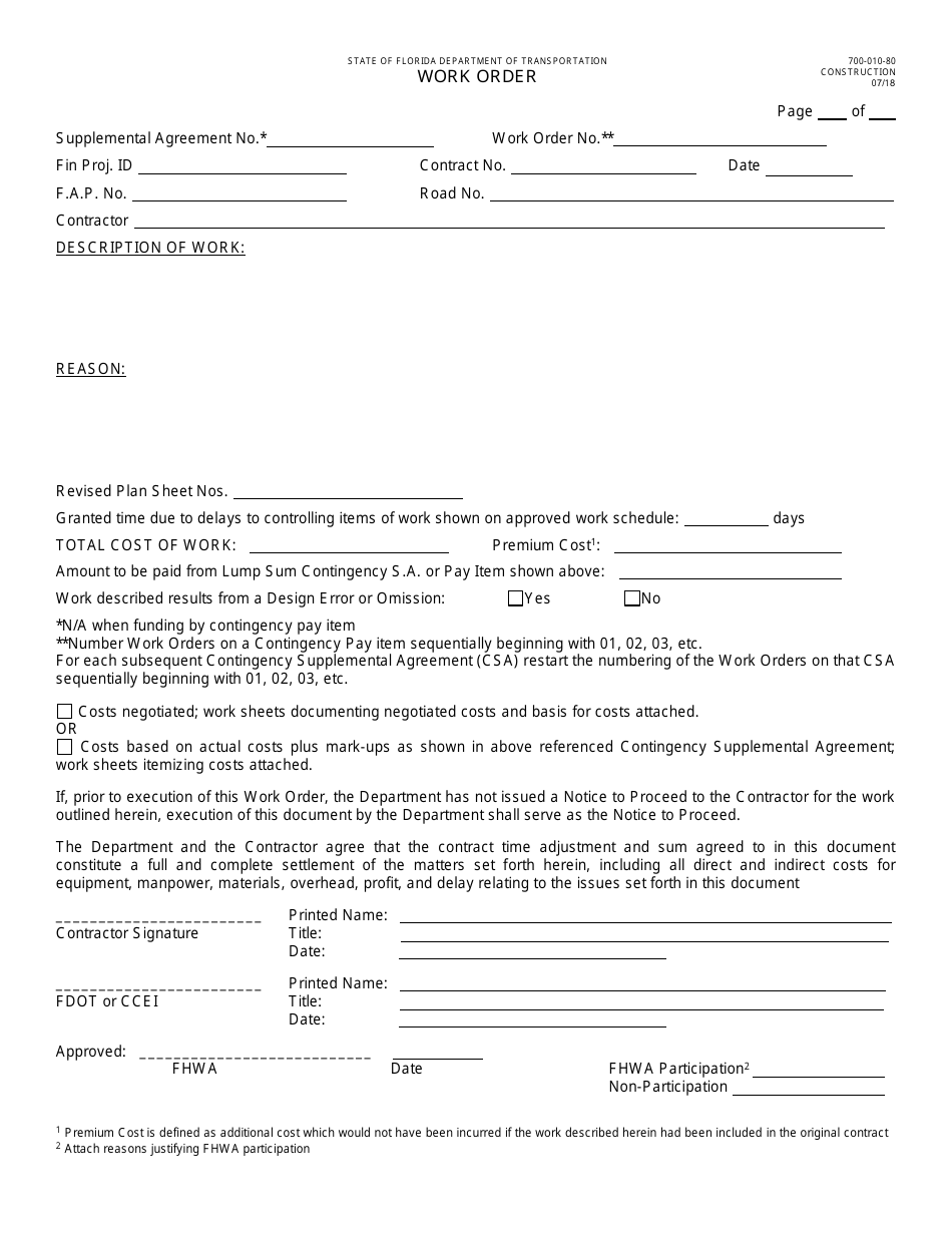 Form 700-010-80 Work Order - Florida, Page 1