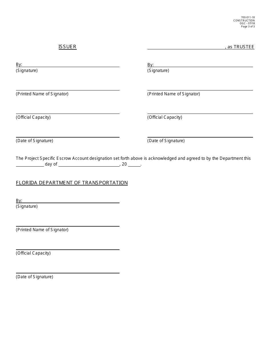 Form 700-011-18 Design-Build-Finance Firm Request for Project Specific Escrow Account (Bond Solution) and Unique Vendor Number Sequence for All Department Payments to Be Made on Contract - Florida, Page 3