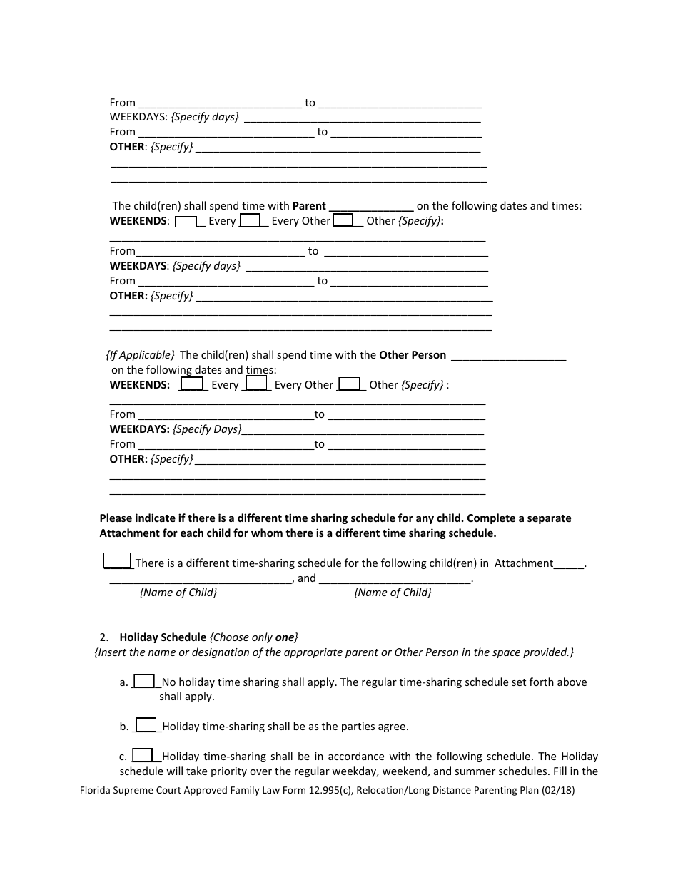 Form 12.995(C) Relocation / Long Distance Parenting Plan - Florida, Page 10