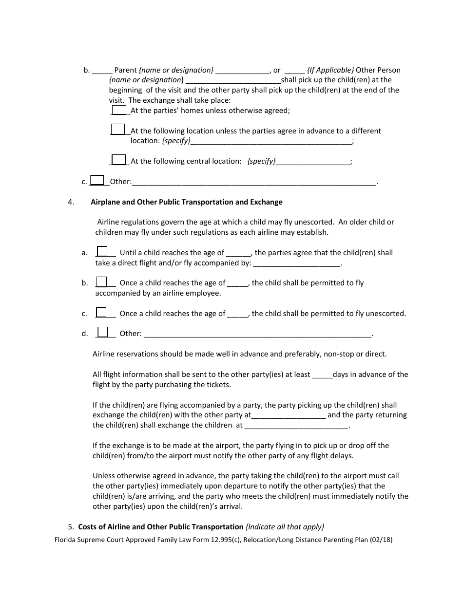 Form 12.995(C) Relocation / Long Distance Parenting Plan - Florida, Page 14