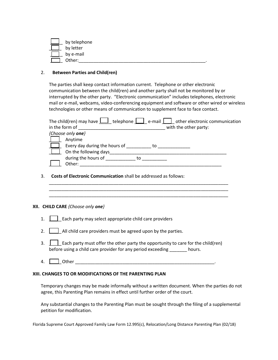Form 12.995(C) Relocation / Long Distance Parenting Plan - Florida, Page 17