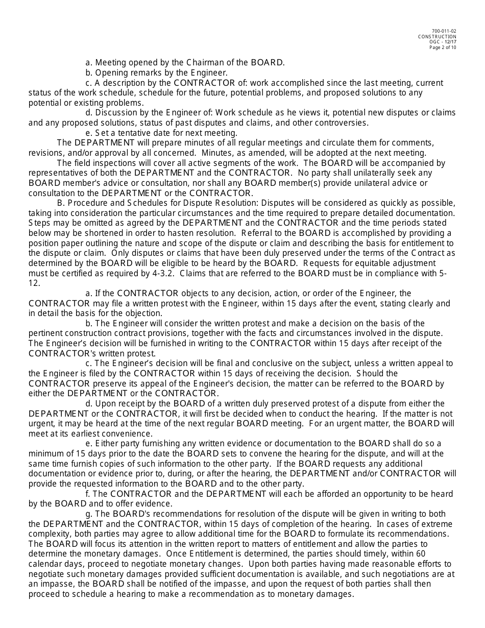 Form 700-011-02 Dispute Review Board Three Party Agreement - Florida, Page 2