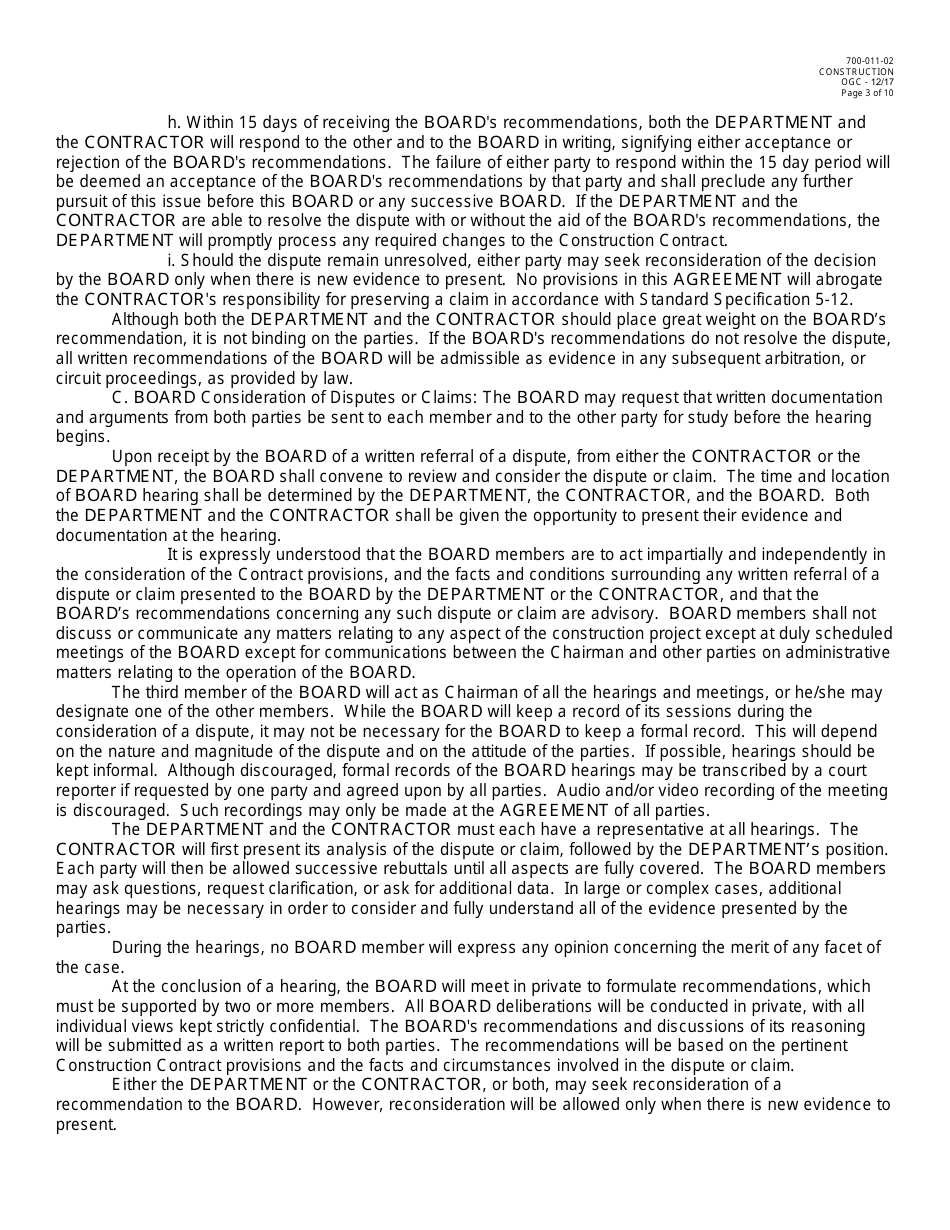 Form 700-011-02 Dispute Review Board Three Party Agreement - Florida, Page 3