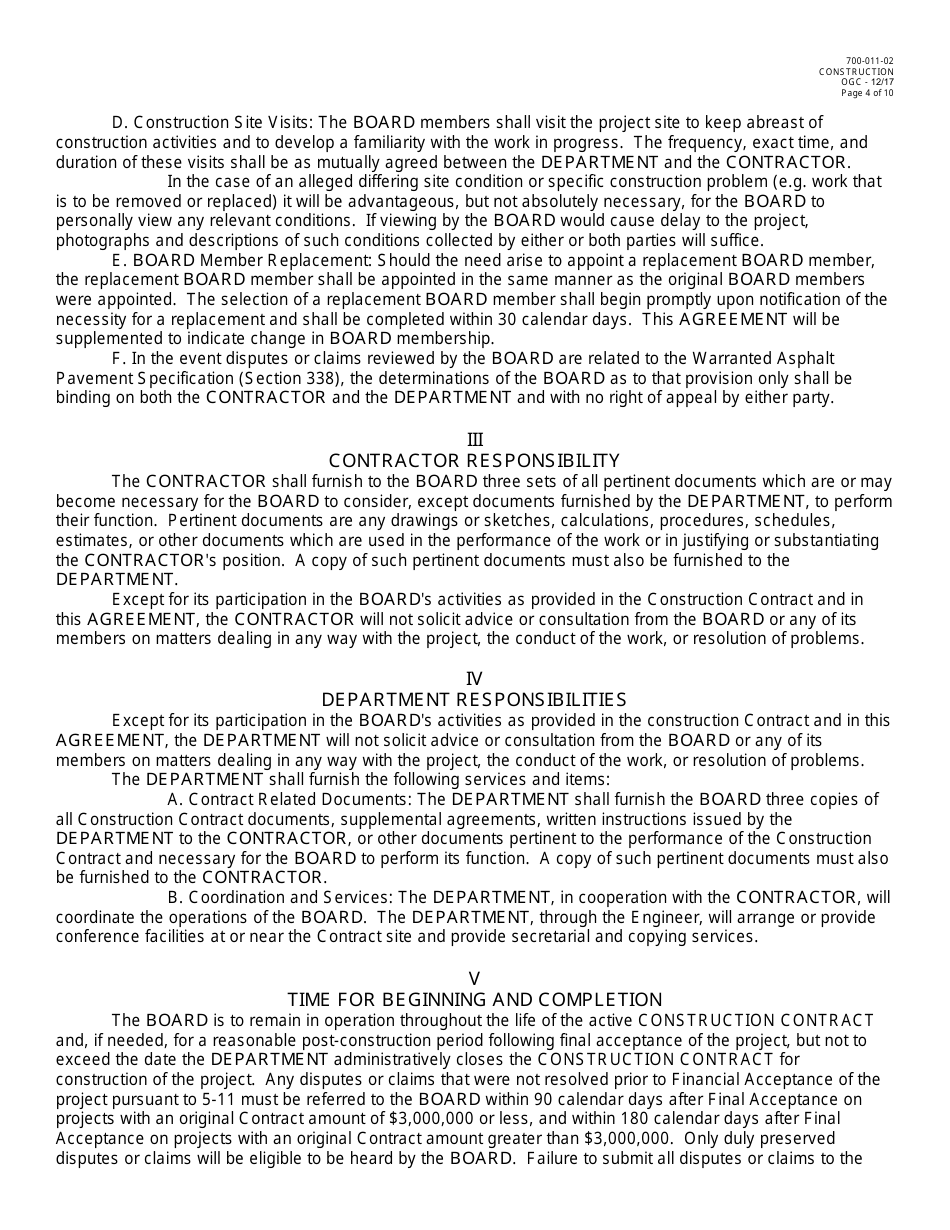 Form 700-011-02 Dispute Review Board Three Party Agreement - Florida, Page 4