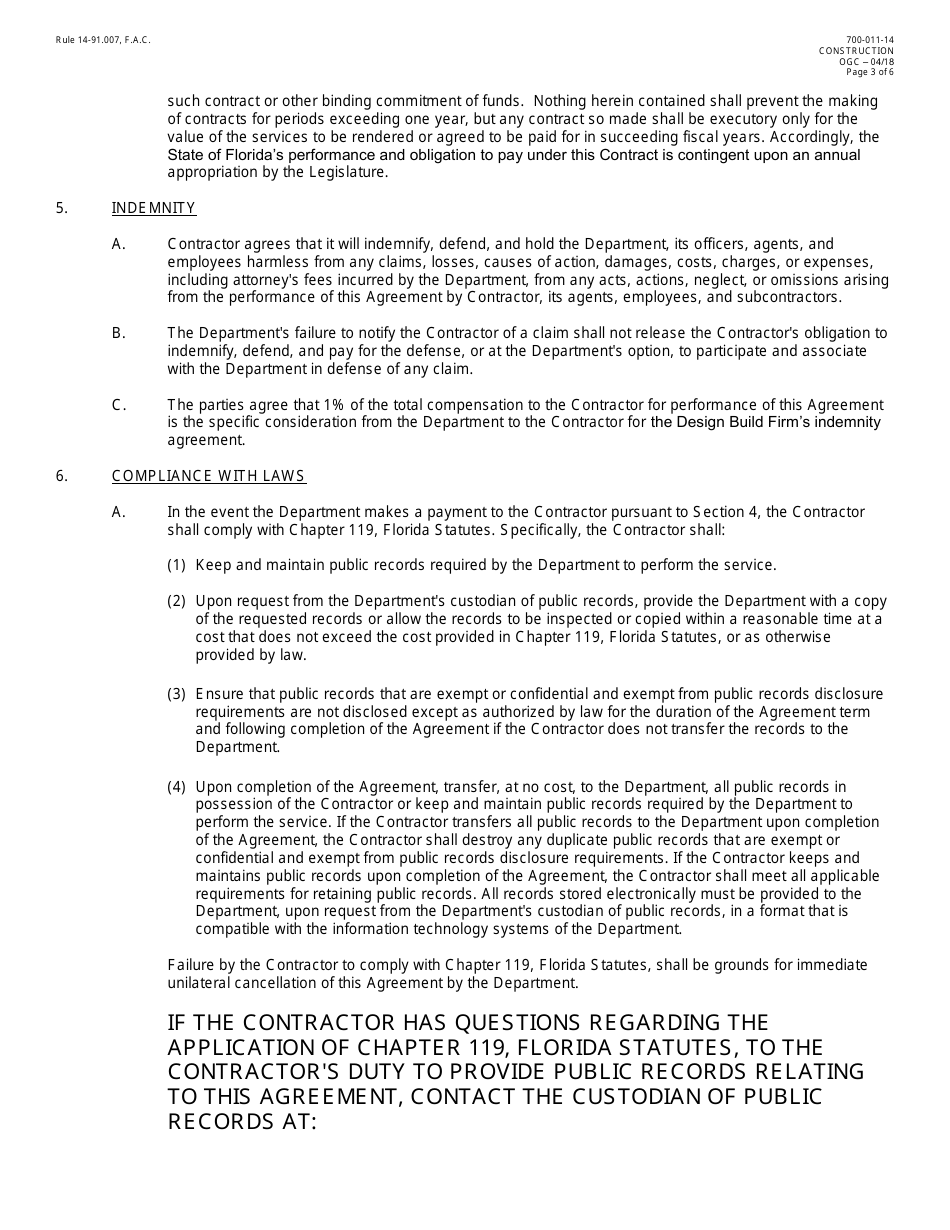 Form 700-011-14 Design-Build Stipend Agreement - Florida, Page 3