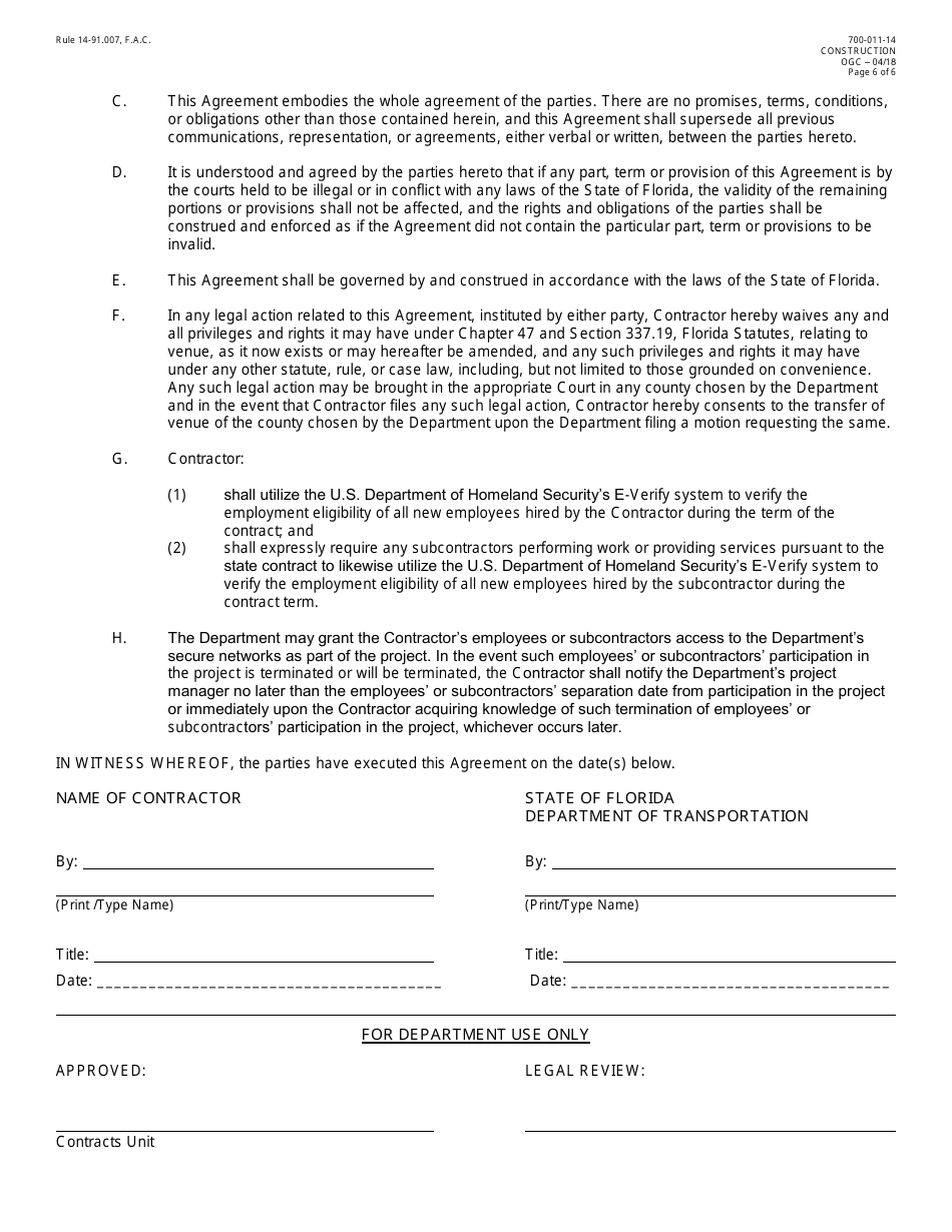 Form 700-011-14 Design-Build Stipend Agreement - Florida, Page 6