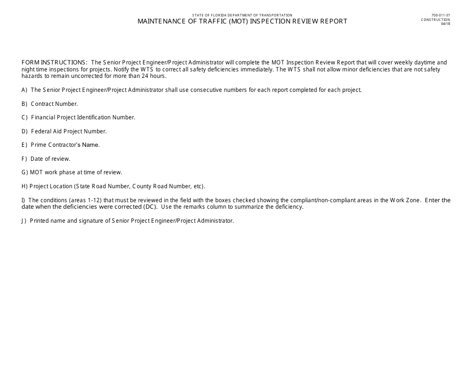 Form 700-011-37 Maintenance of Traffic (Mot) Inspection Review Report - Florida, Page 3
