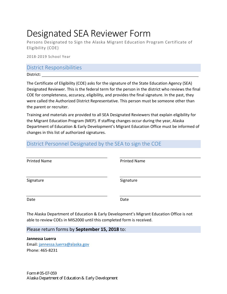 Form 05-07-059 Designated Sea Reviewer Form - Alaska, Page 1