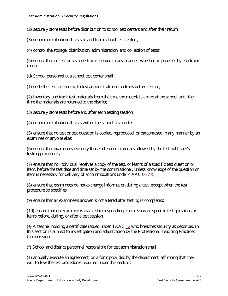 Form 05-19-021 Test Security Agreement Level 5 - Alaska, Page 6