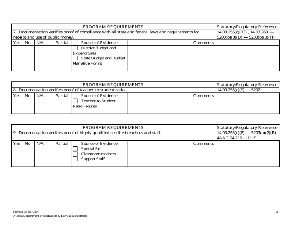 Form 05-03-049 Charter School Monitoring Form - Alaska, Page 3