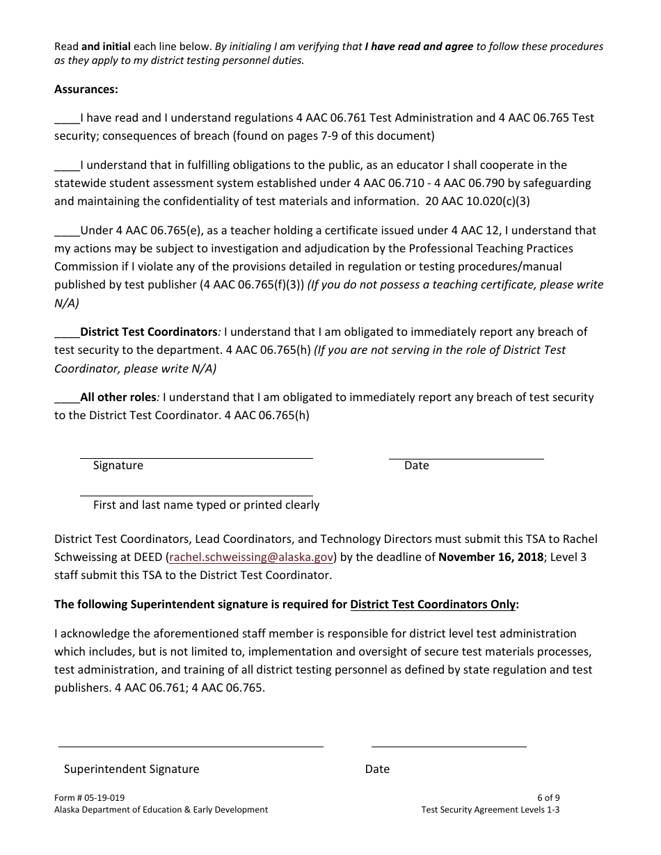 Form 05-19-019 Test Security Agreement Level 1-3 - Alaska, Page 6