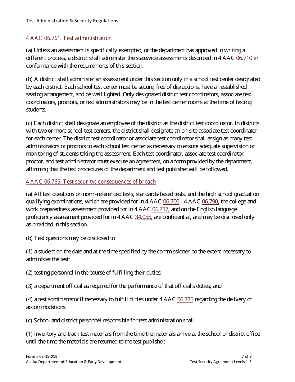 Form 05-19-019 Test Security Agreement Level 1-3 - Alaska, Page 7