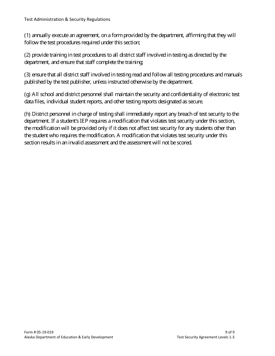 Form 05-19-019 Test Security Agreement Level 1-3 - Alaska, Page 9