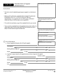 Document preview: Form CR-137 Abandonment of Appeal (Misdemeanor) - California
